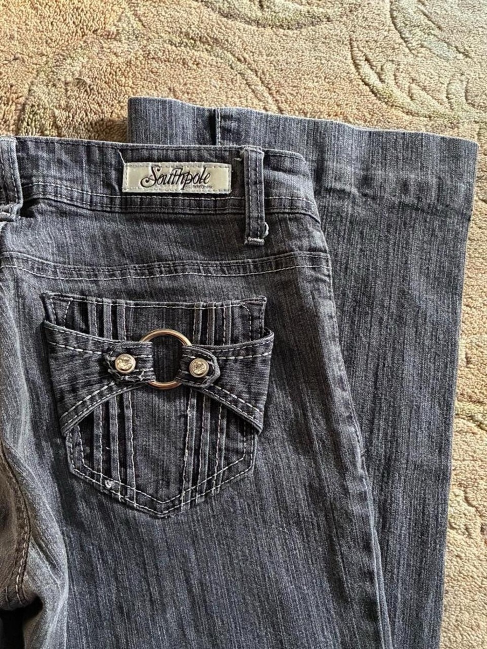 Vintage South Pole Women's Gray Boot Cut Jeans with Ring-Accented Pocket